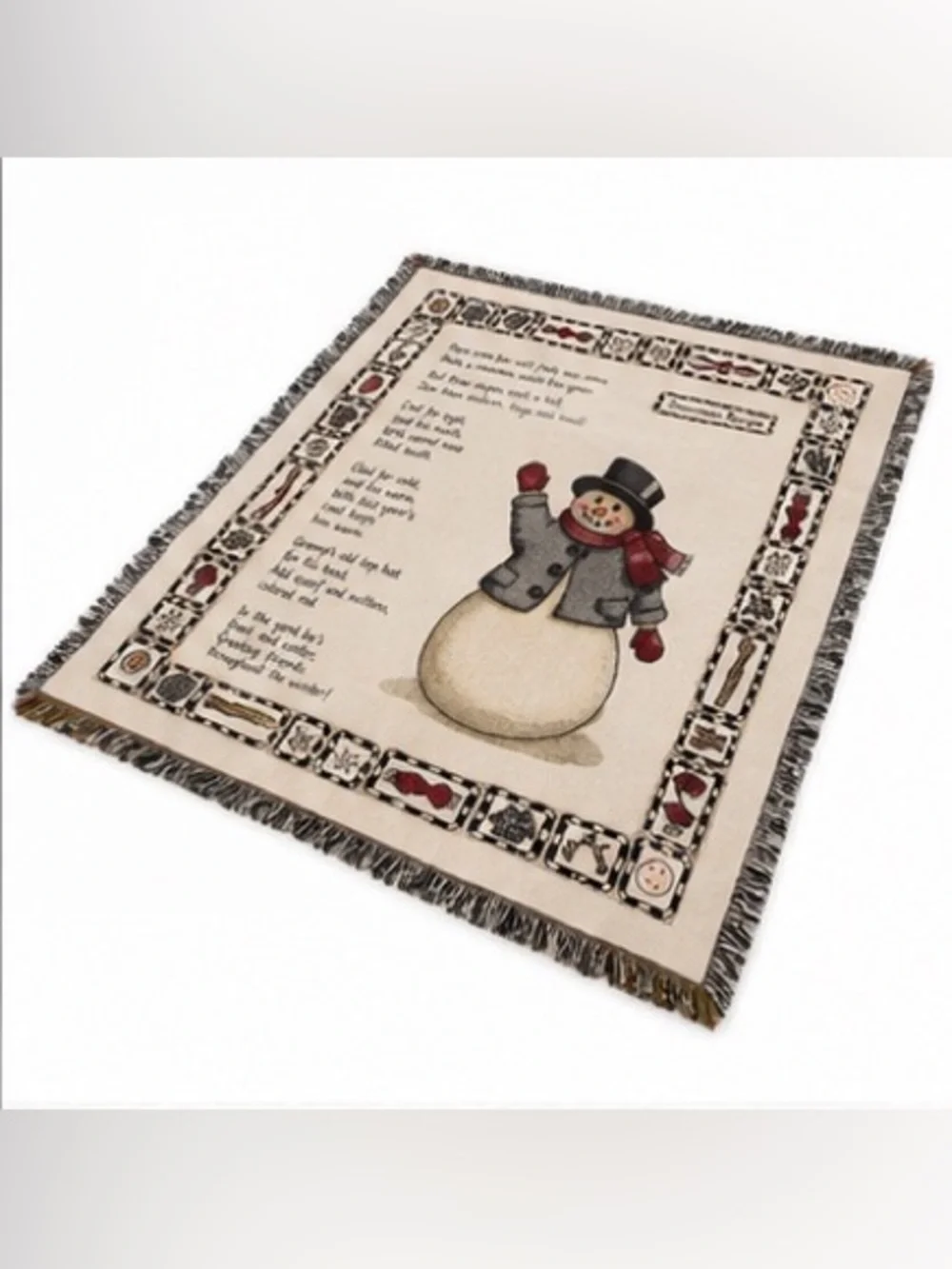 The Rug Barn Knit Jacquard Snowman Christmas Woven Throw Blanket Fringe 50x64